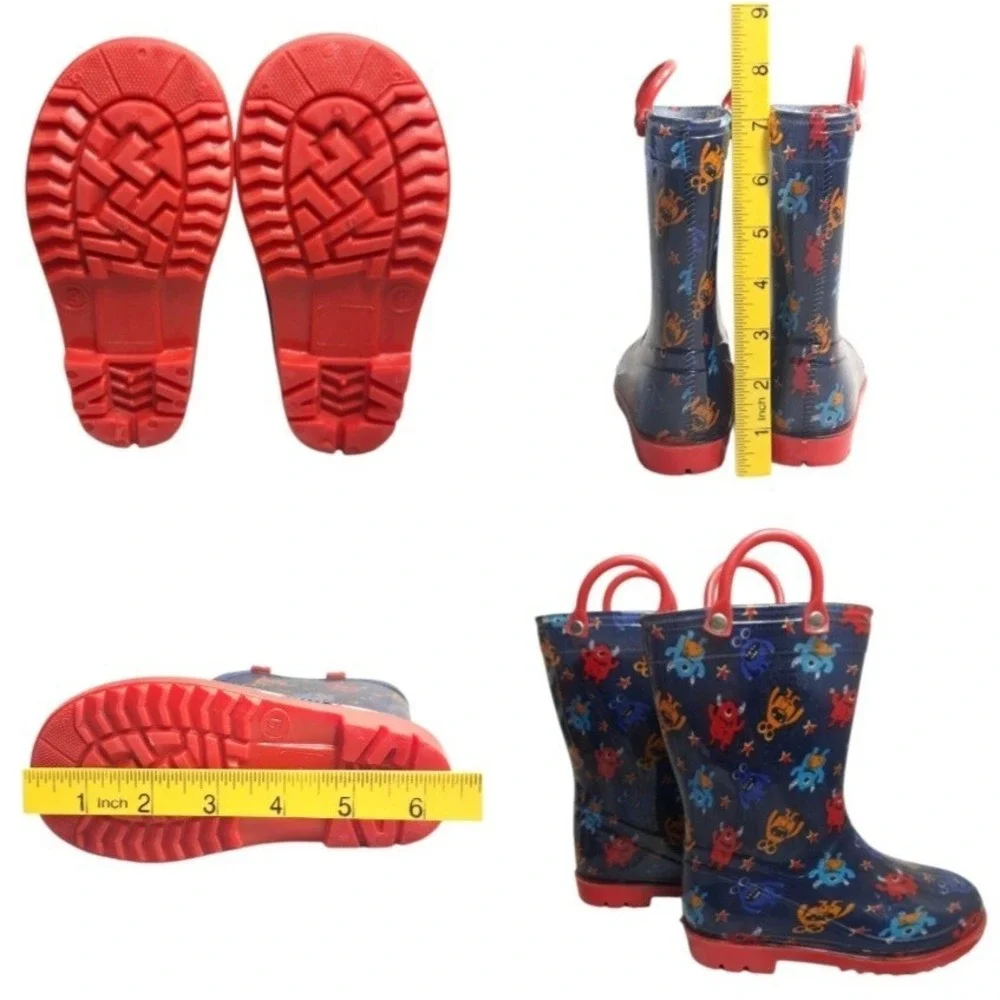 Magellan Outdoors Rain Boots Size 9 Monsters‎ Toddler Boys Navy Blue Waterproof